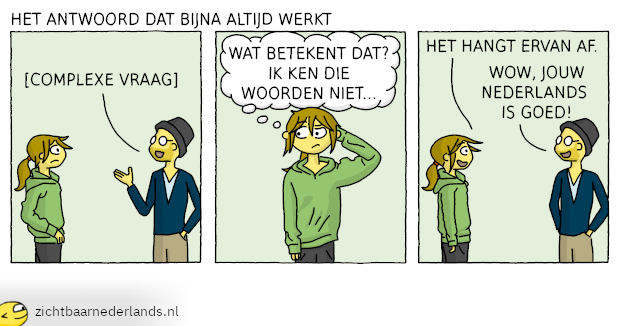 zichtbaarnederlands.nl/nl/verbum/erva…
Alles over 'het hangt ervan af' (it depends / ça dépend / to zależy) staat nu op Zichtbaar Nederlands.
#learnDutch #nt2 #nederlands