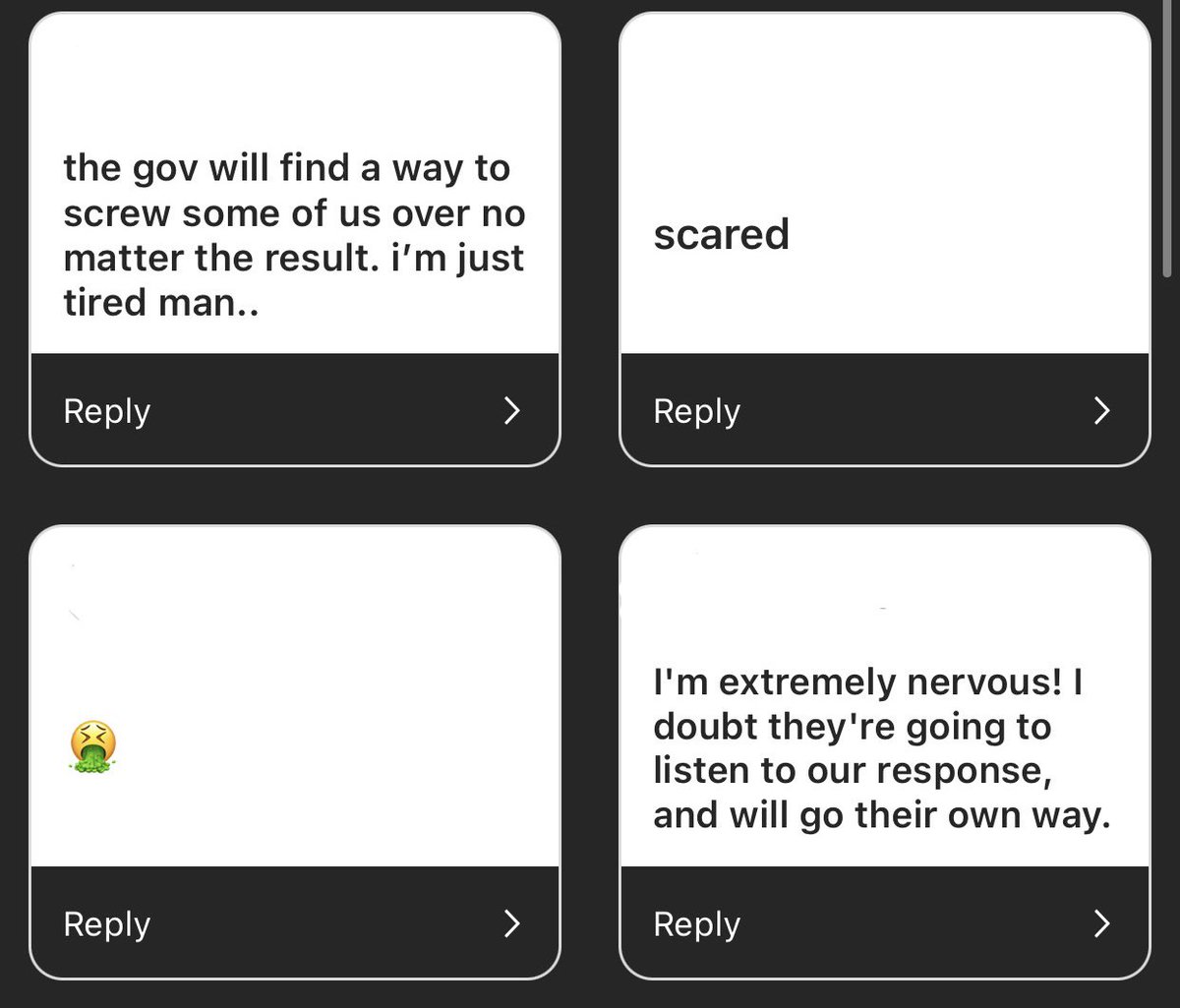 ExamsDoneRight's tweet photo. We asked some y11 and y13 students how they are feeling about the upcoming announcement, here are some of the responses - it seems like everybody is very anxious and doubting whether we will be listened to. https://t.co/lEJ3GesTRO