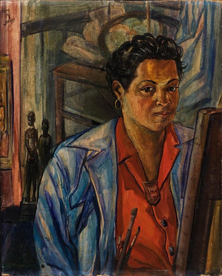 EllisIsland's tweet photo. Loïs Mailou Jones was a notable figure in the art community for 70 years. She used the Caribbean, Africa &amp; her own international travels as inspiration. Her return to @HowardU is captured on this manifest. #BlackHistoryMonth￼  📷: @RenwickGallery https://t.co/VCqCduQLoL
