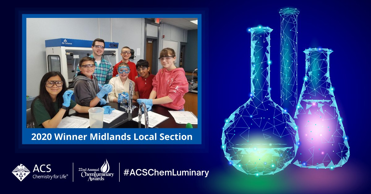 AmerChemSociety's tweet photo. Congratulations to ACS' Midland Local Section, winner of the 2020 #ACSChemLuminary #Award for Fostering Interactions between Local Sections and Student Chapters. https://t.co/mLgrcSjtQt #Chemistry #ChemChat #ChemTwitter #Awards https://t.co/3VLFqXLWNE