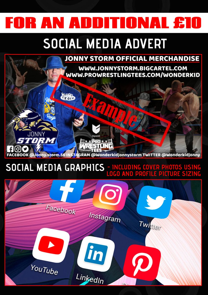 ATTENTION WRESTLERS...

design package tailored for you!

For £40 you will receive...

Logo creation
T-Shirt concept with logo
A4 &amp; 8x10 promo picture
(Customer supplies photo)

For an additional £10 receive a social media advert plus graphics (all sizes)

Message now

DD
🦓