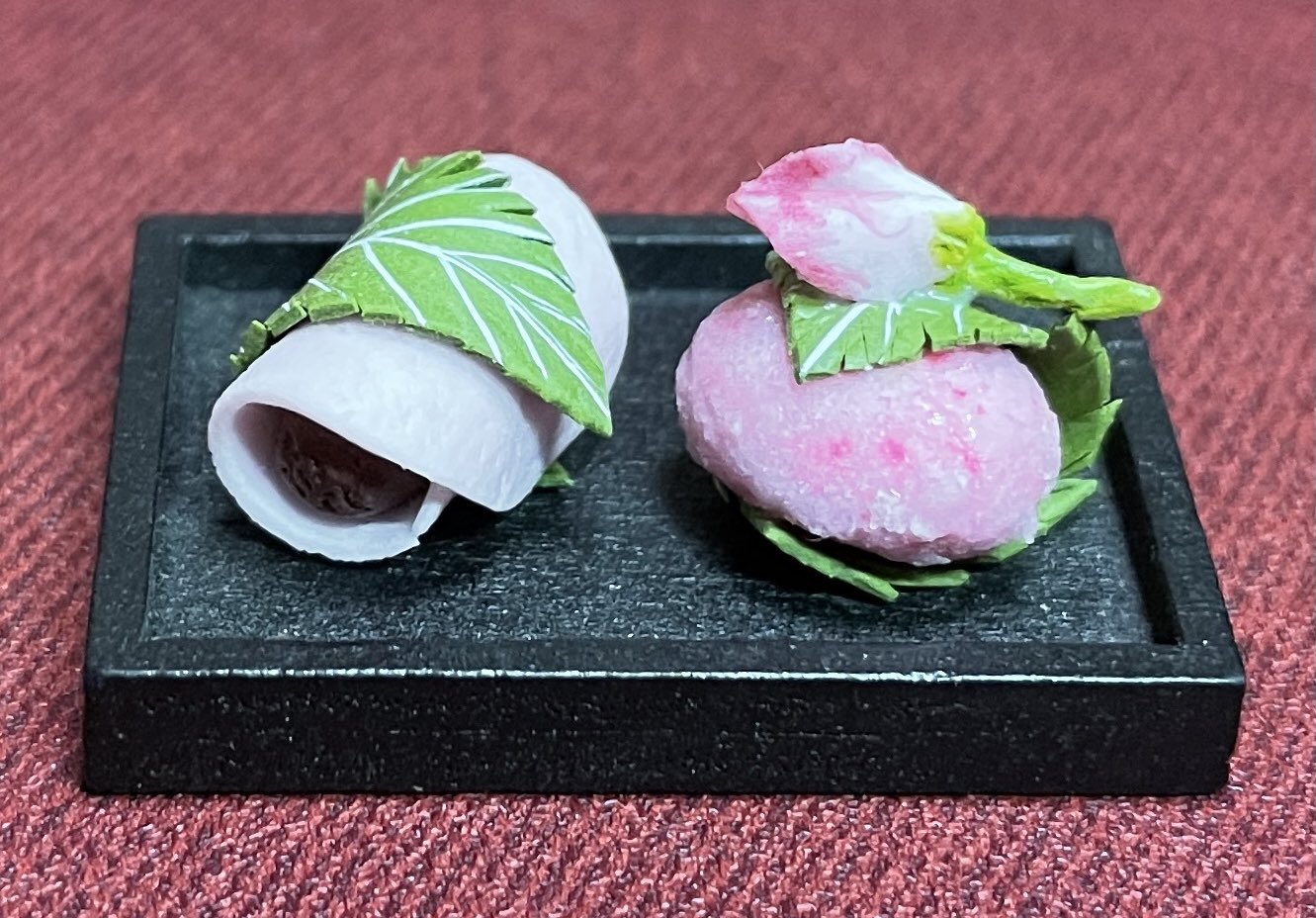 ミニチュアフード 和菓子 桜餅 柏餅 ちりめん ハンドメイド - 趣味