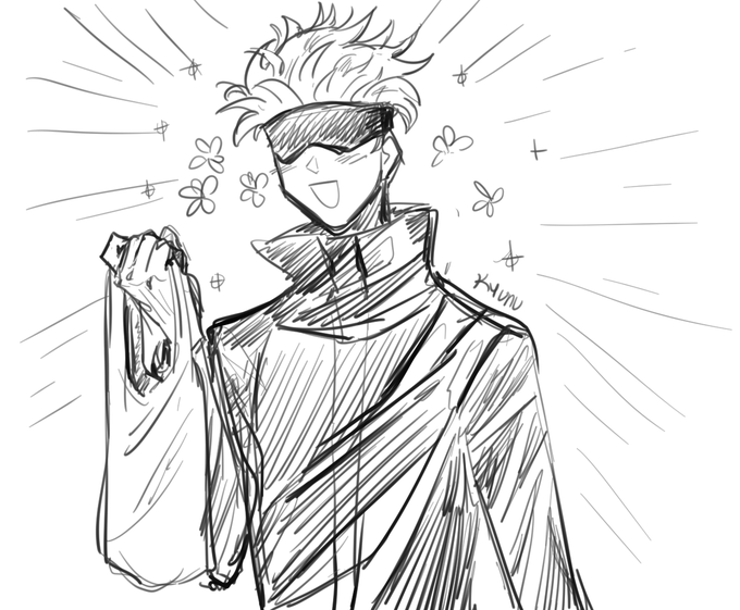 Gojo Satoru taking care of you!! ( With hopefully medicine instead of sweets lol ) 

another sketch for @howaitodayo based on their latest video!

#JujutsuKaisen #GojoSatoru 