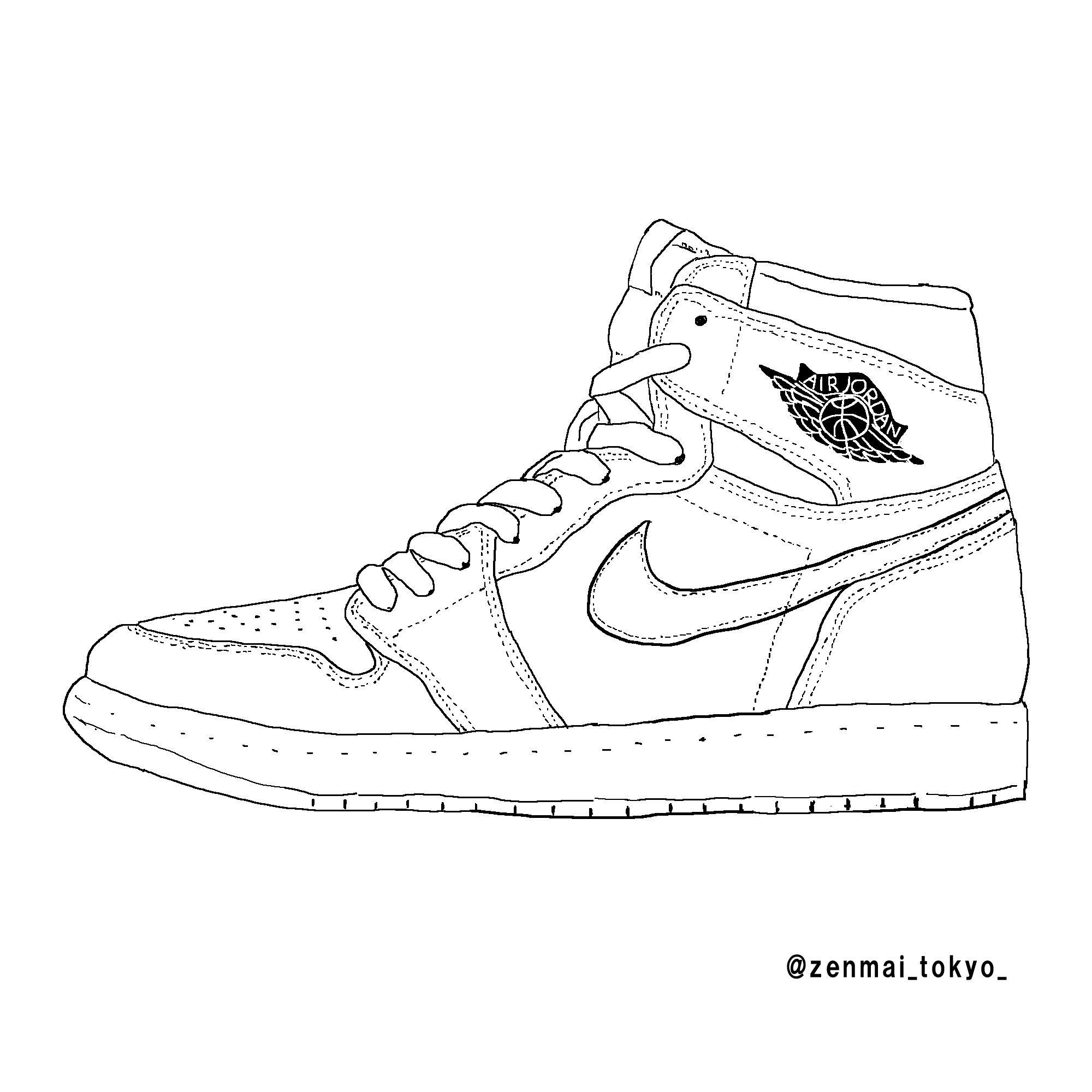 Zenmai ゼンマイ Zenmaiのココ東京 きっと無いと思いますがエアジョーダン1 ハイのnike By Youが来た時様に 塗り絵です 是非 皆さんも塗り絵で楽しんで下さい イラスト スニーカー スニーカーイラスト ストリートイラスト エア