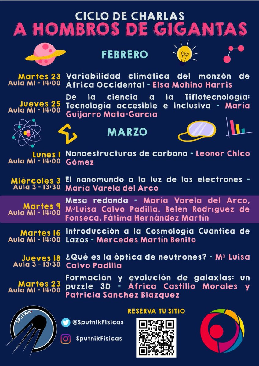 Asociación de Astrónomos Aficionados (@asaaf_ucm) on Twitter photo Nuestros compañeros de <a href="/SputnikFisicas/">Asociación Sputnik</a> han preparado un ciclo de charlas junto con varias investigadoras de la <a href="/Fisicas_UCM/">Facultad Físicas UCM</a> !
Os animamos a todos a asistir, que se lo han currado muchísimo 😊💜 Nuestros compañeros de <a href="/SputnikFisicas/">Asociación Sputnik</a> han preparado un ciclo de charlas junto con varias investigadoras de la <a href="/Fisicas_UCM/">Facultad Físicas UCM</a> !
Os animamos a todos a asistir, que se lo han currado muchísimo 😊💜