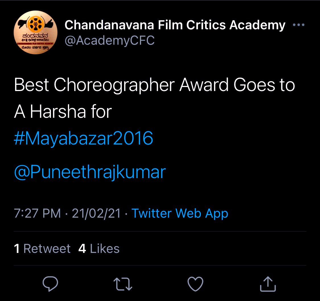 letzkit's tweet photo. Congrats to @NimmaAHarsha Sir for Winning Best Choreographer for Maya Bazaar 2016

Sir is currently in #kashmir for @PuneethRajkumar and @BahaddurChethan combo #James  🧡🎬😍

#MayaBazar2016 #CFCAAwards #ChandanavanaFCAAwards #letzkit https://t.co/ns3ikbgGTc