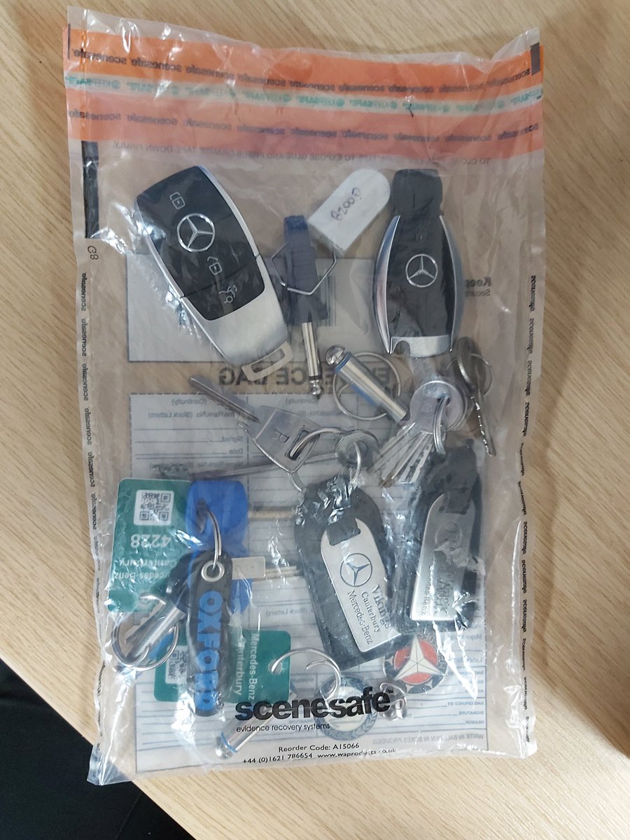 KentPoliceCbury's tweet photo. A suspicious male walking in the forecourt of a #Canterbury car showroom late at night was found to be in possession of various keys for high value vehicles. They had been taken out of the showroom after he forced his way in. #LPT5 continue the investigation. #AutomaticArrest https://t.co/6sshqF6902