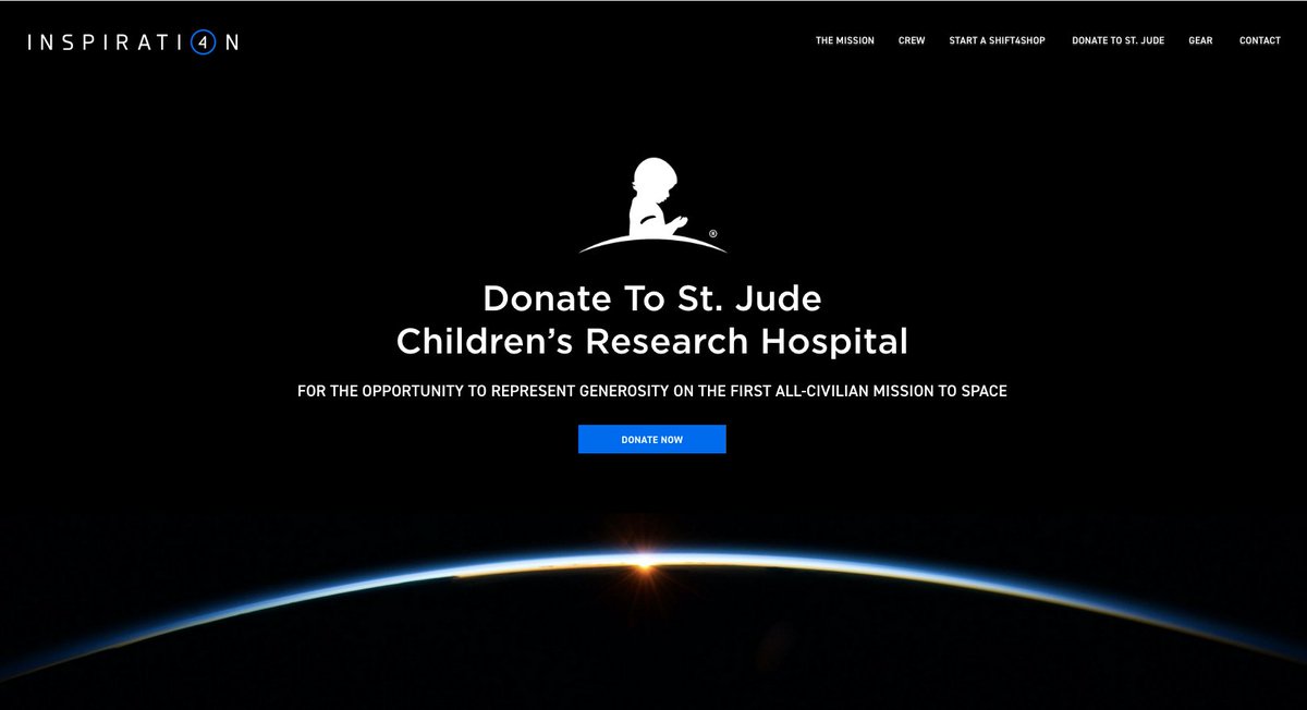 I just donated to <a href="/StJude/">St. Jude</a> via <a href="/inspiration4x/">Inspiration4</a>! You can too at inspiration4.com/donate Things are looking up— WAY up— in the 21st Century!  Shares please!