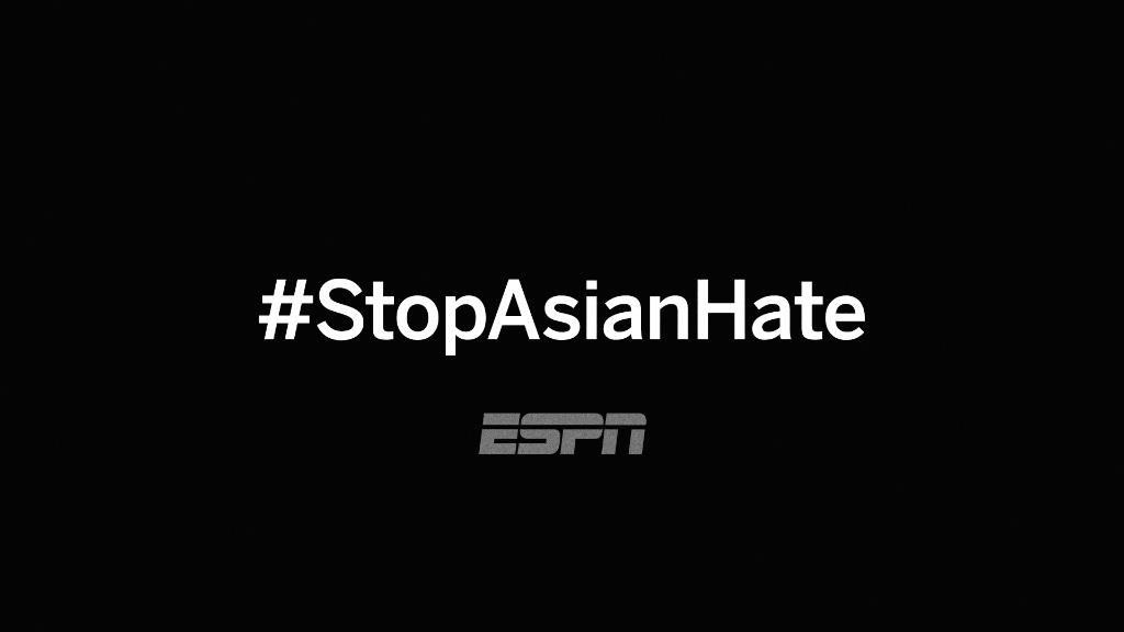 espn's tweet image. ESPN stands with the Asian community and rejects racism, xenophobia, violence and intolerance.

We are united in working toward a more inclusive future and urge everyone to visit resources like @StopAAPIHate &amp;amp; @AAAJ_AAJC to learn more about ways to support.

#StopAsianHate