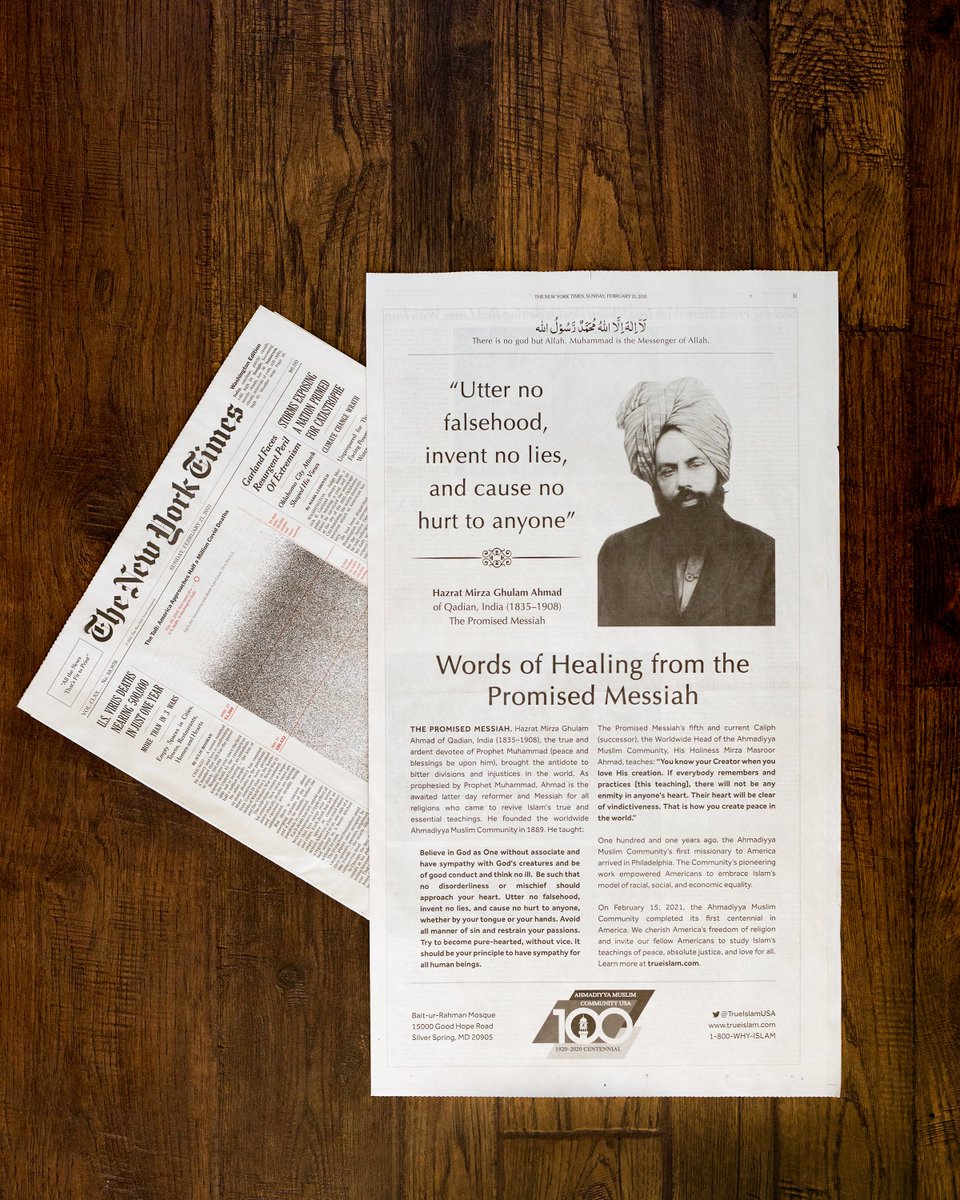 Today, <a href="/TrueIslamUSA/">True Islam</a> took out a full-page ad in the 
<a href="/nytimes/">The New York Times</a> to share the words of healing from its founder, Hazrat Mirza Ghulam Ahmad (on whom be peace). #TheMessiahAd invites Americans to heal as one.

Learn more:
trueislam.com/TheMessiahAd