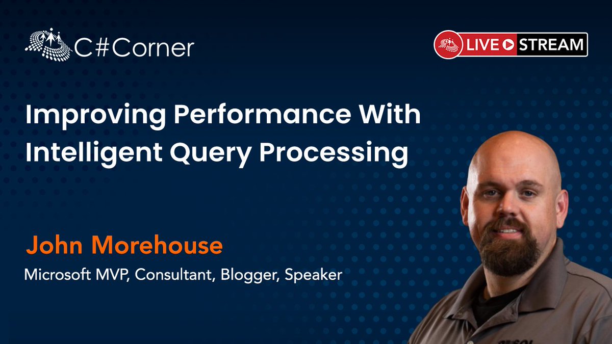 CsharpCorner's tweet image. Did you miss @SqlrUs session on &quot;Improving Performance With Intelligent Query Processing&quot; at SQL Server Virtual Conference?

You can now watch it here: bit.ly/2ZDDkL6

#SQLServer #AzureSQL #SQLConference #sqldeveloper #sqldba #sqlserver2019 #sqlfamily #csharpliveshow