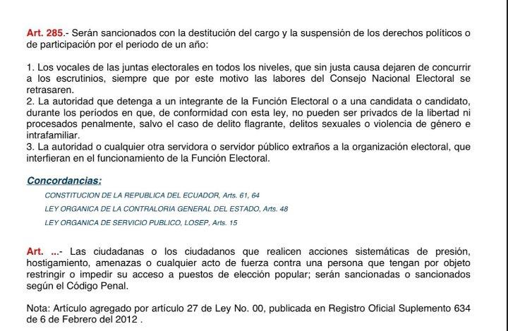 relicheandres's tweet photo. Destitución del cargo y suspensión de los derechos políticos es la sanción que corresponde para los funcionarios que pretendan interferir en el proceso electoral. https://t.co/p8GpjdcLkK