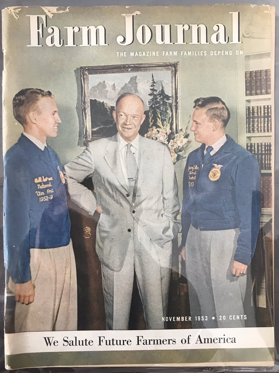 Kicking off National FFA Week with our 1953 cover of Farm Journal. It features President Eisenhower between Bill Soren of Minnesota on the left and Jimmy Dillon of Louisiana on the right. #FFAWeek21 #FFA #farmjournal  #farmon