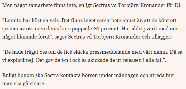 AktiePionjaren's tweet photo. Först skickar #SpectraCure fake PM om lyckat bröstcancer studie och får marknaden att tro det handlar om deras egna teknik när det i själva verket är en konkurrerande teknik som lyckats! Nu kommer #Lumito ut med fake PM om samarbetsavtal med #Sectra! Jävla Cirkus! #finanstwitter https://t.co/DZnXGuTHZH