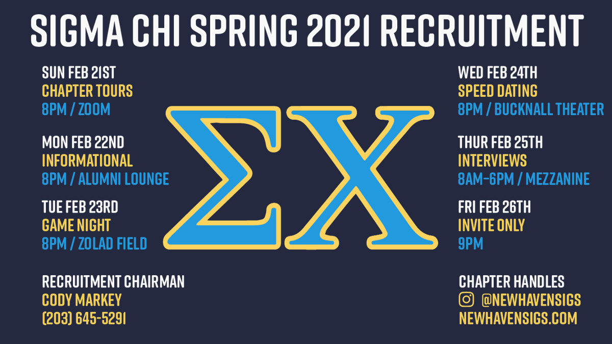 Recruitment starts today! Are you NΣΧT?

Learn more about Sigma Chi at linktr.ee/newhavensigs