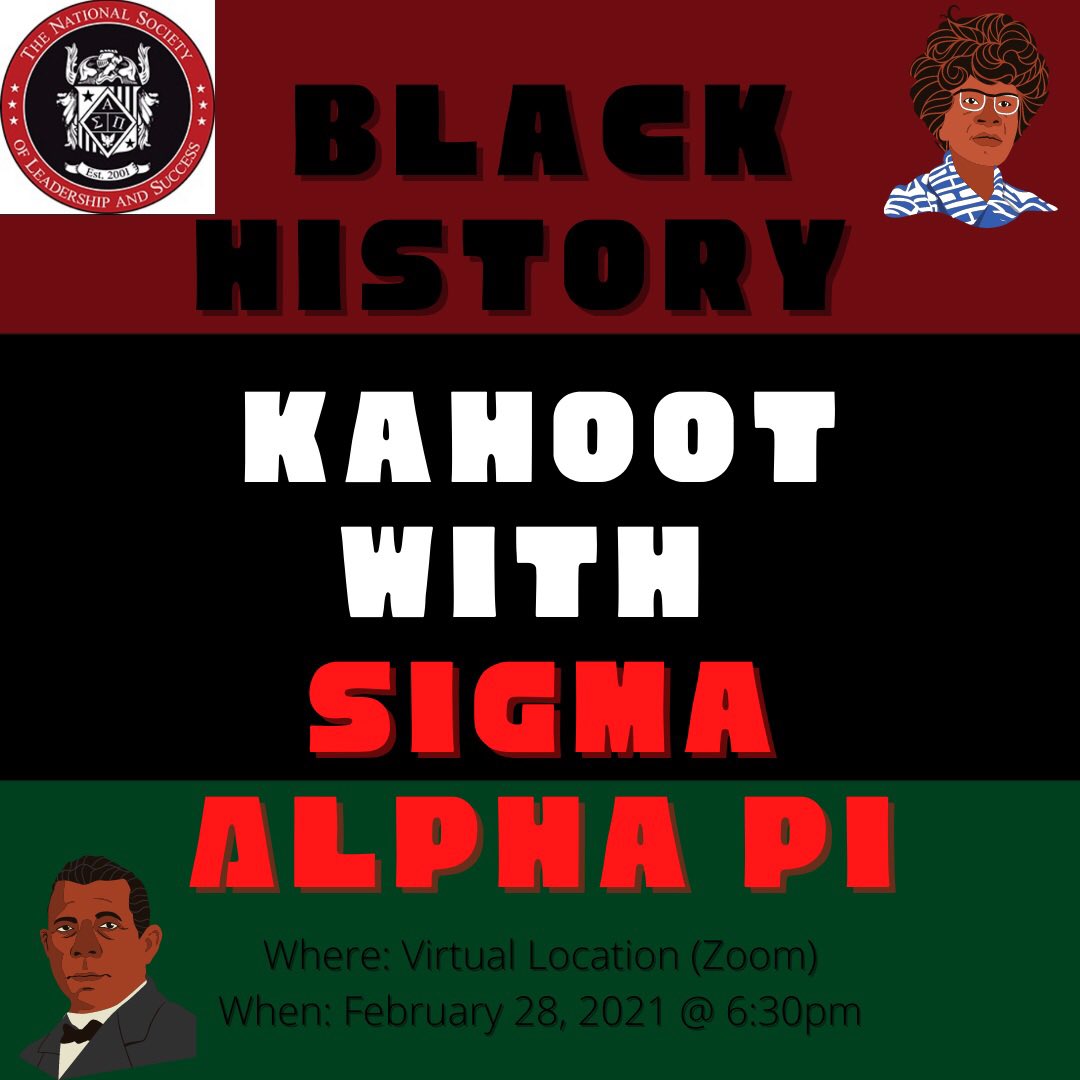 nsls_nsu's tweet photo. ✊🏾 Sigma Alpha Pi Presents: Black History Month Kahoot

For more information: https://t.co/HMWvB1No4A https://t.co/WzRGXLYfJp