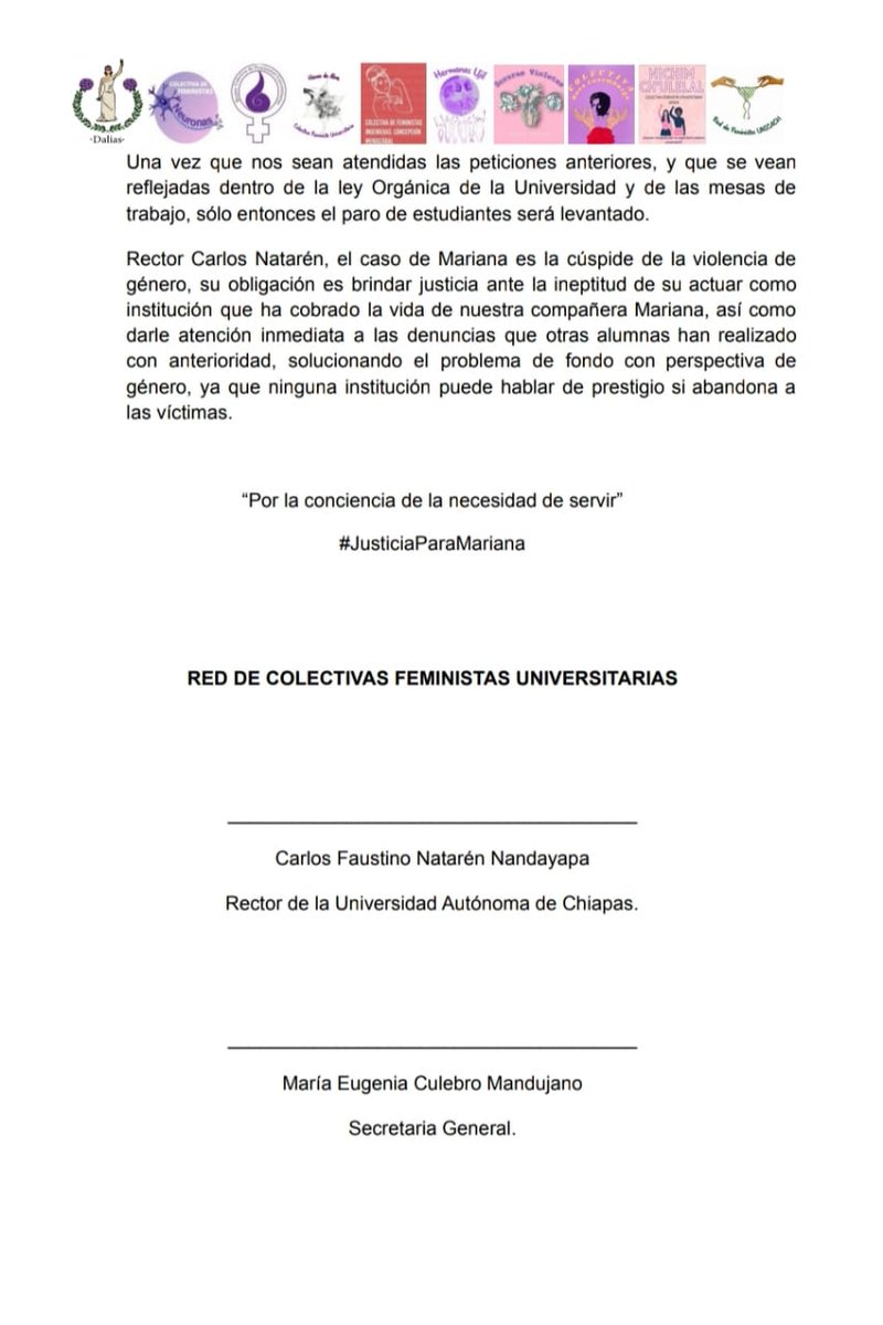 neuronasfem's tweet photo. He aquí el pliego petitorio con los anexos pertinentes solicitados por la comunidad estudiantil de toda la UNACH, esperamos sea atendido de manera eficiente y a la brevedad posible, por el Rector "Carlos Fautino Natarén Nandayapa" de dicha institución.
1/2 https://t.co/2AOFnLlOTy