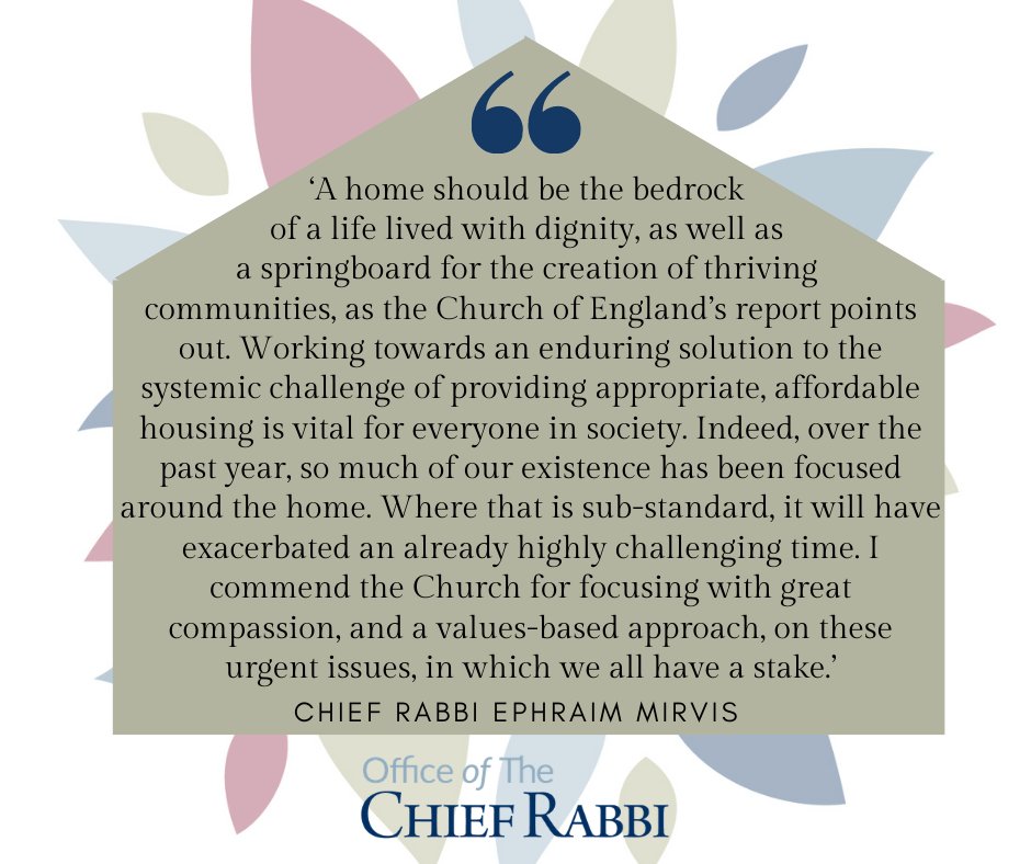 chiefrabbi's tweet image. Working towards an enduring solution to the systemic challenge of providing appropriate, affordable housing is vital for everyone in society.

#ComingHomeReport