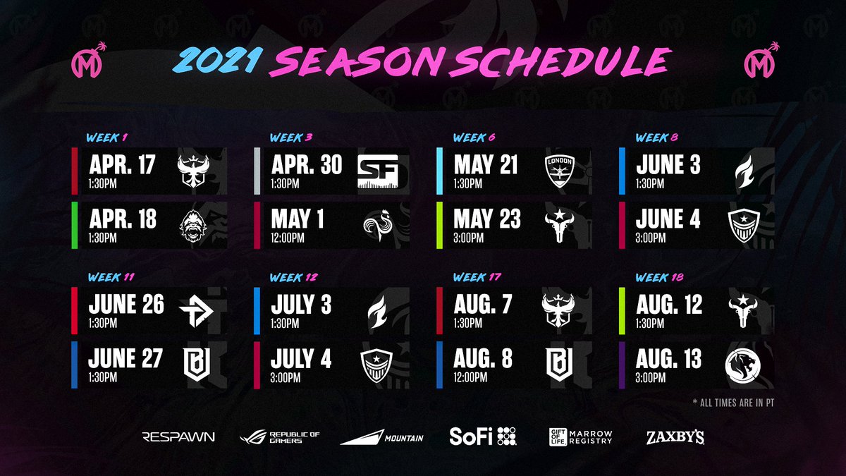 FLMayhem's tweet photo. Feels good to have a schedule again. 

All set to #BringTheMayhem in #OWL2021, one victory at a time. Which of these matchups are you looking forward to the most? https://t.co/XomtA5rhAF