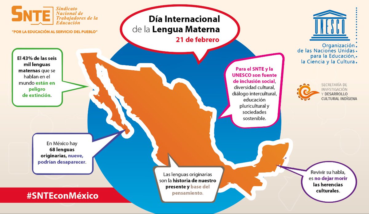 Seccion36Ofic's tweet photo. #SNTEconMéxico 👩‍🏫👨‍🏫

👉Las lenguas originarias son historia del presente y base del pensamiento 👉Revitalizar su habla es preservar herencias culturales 👉No dejemos que se extingan

#21DeFebrero 🗓️
#DíaInternacionalDeLaLenguaMaterna 🧕 https://t.co/Y5xpFLDMkH