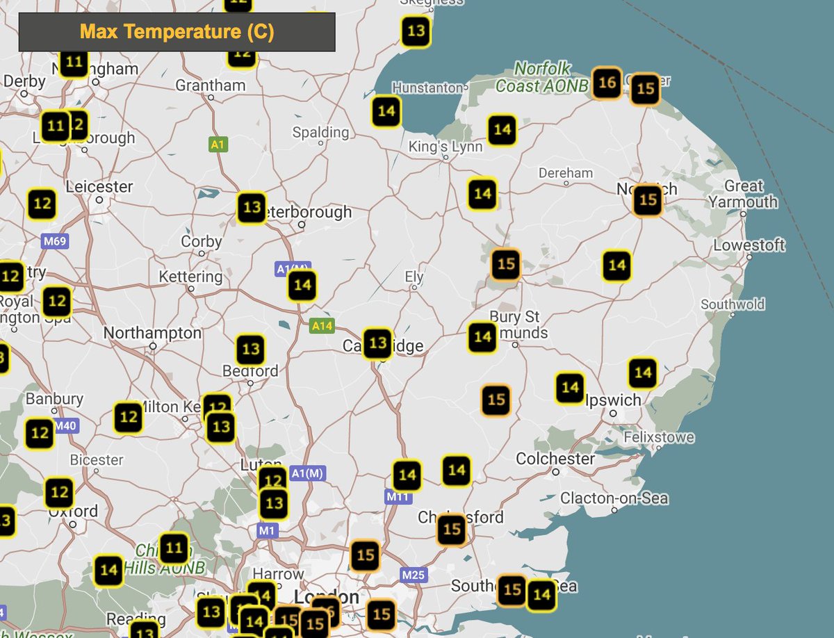 danholley_'s tweet image. EAST: Weybourne on the north Norfolk coast was the warmest place in the UK today, recording a maximum temperature of 15.9°C - the average for February here is 7.1°C 🌡️