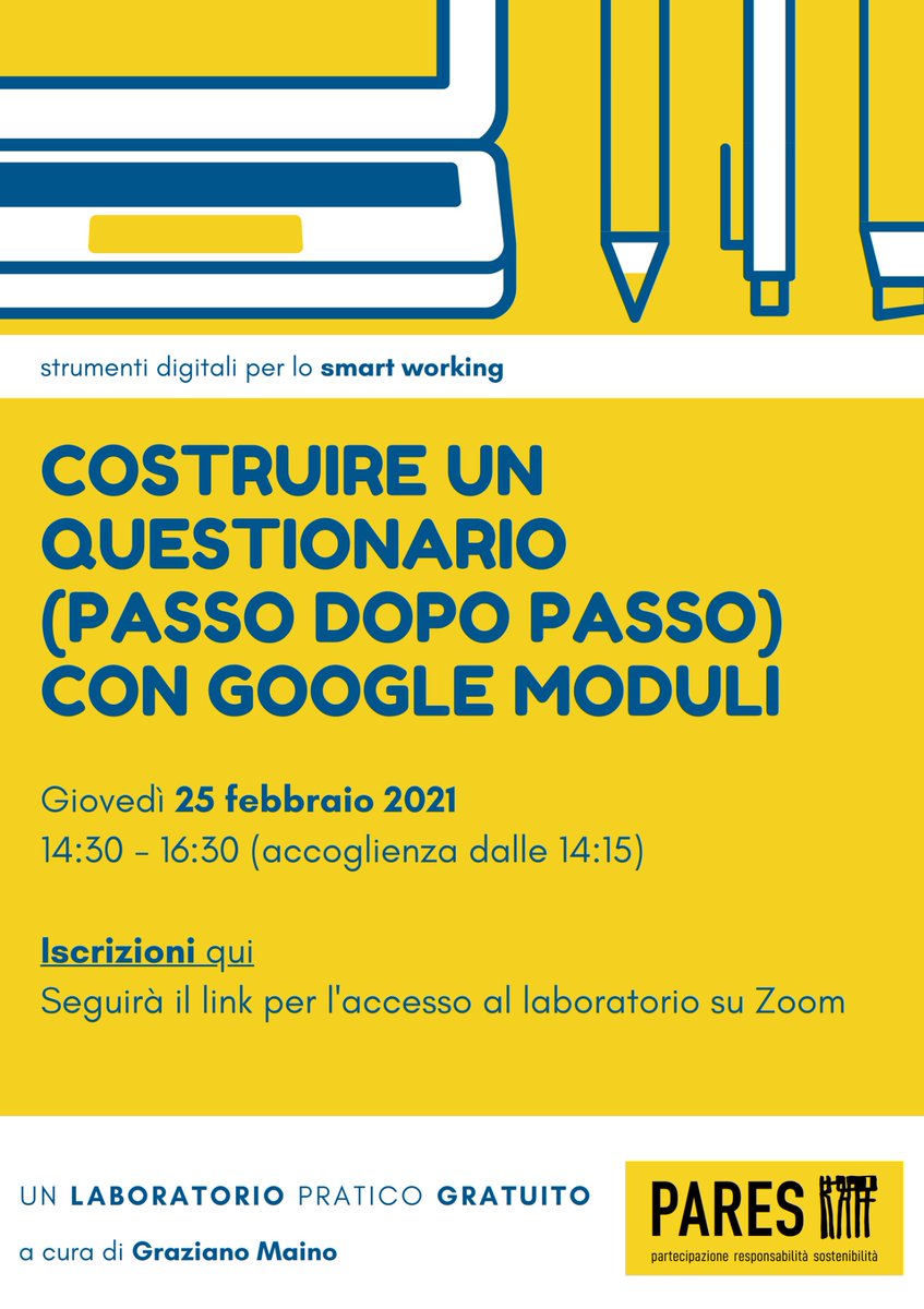 Mainograz's tweet image. #Smart_Working collaborativo: potrebbe essere utile chiedere cosa ne pensano le persone interessate...

Laboratorio pratico
Iscrizioni qui: lnkd.in/eaM59Bm