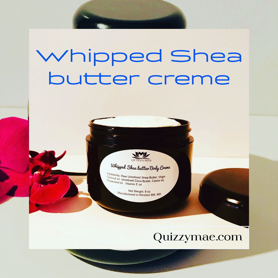 quizzy_mae's tweet photo. Made with raw Shea butter, coconut oil, castor oil, and other skin-loving ingredients. Shop now at https://t.co/ZhoATyxrgz #whippedsheabutter #bodycreme #handmade #blackownedbusiness #blackowned #womeninbusiness #bfabw #shopsmall #shoplocal https://t.co/T8wy85pjLF