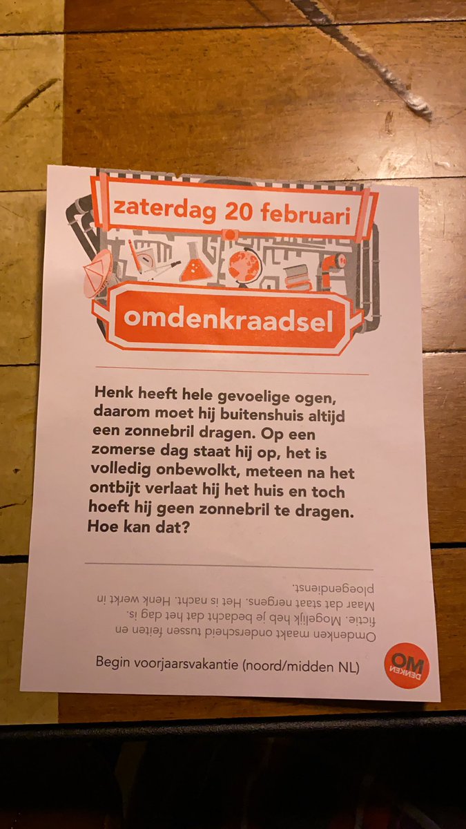 joepvander's tweet image. Volgens min klopt dit niet. Henk moet “altijd” buitenshuis een zonnebril dragen. Het feit dat Henk snachts werkt doet er dus niet toe als Henk buitenshuis ALTIJD een zonnebril moet dragen.. @Omdenken