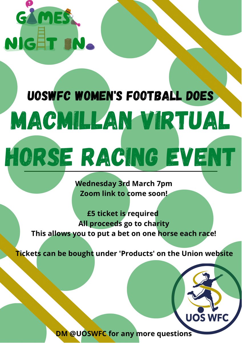 MACMILLAN VIRTUAL HORSE RACING🤩 more info on our Instagram and Facebook pages!