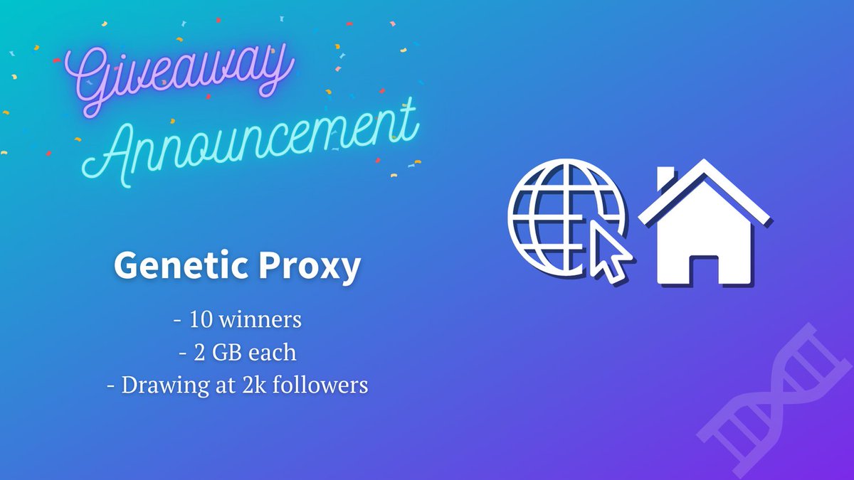 🎉 GIVEAWAY 🎉

- 10 winners
- 2 GB each
- Drawing at 2k followers

To Enter:
- Follow <a href="/GeneticProxy/">Genetic Proxy</a>
- Retweet this tweet