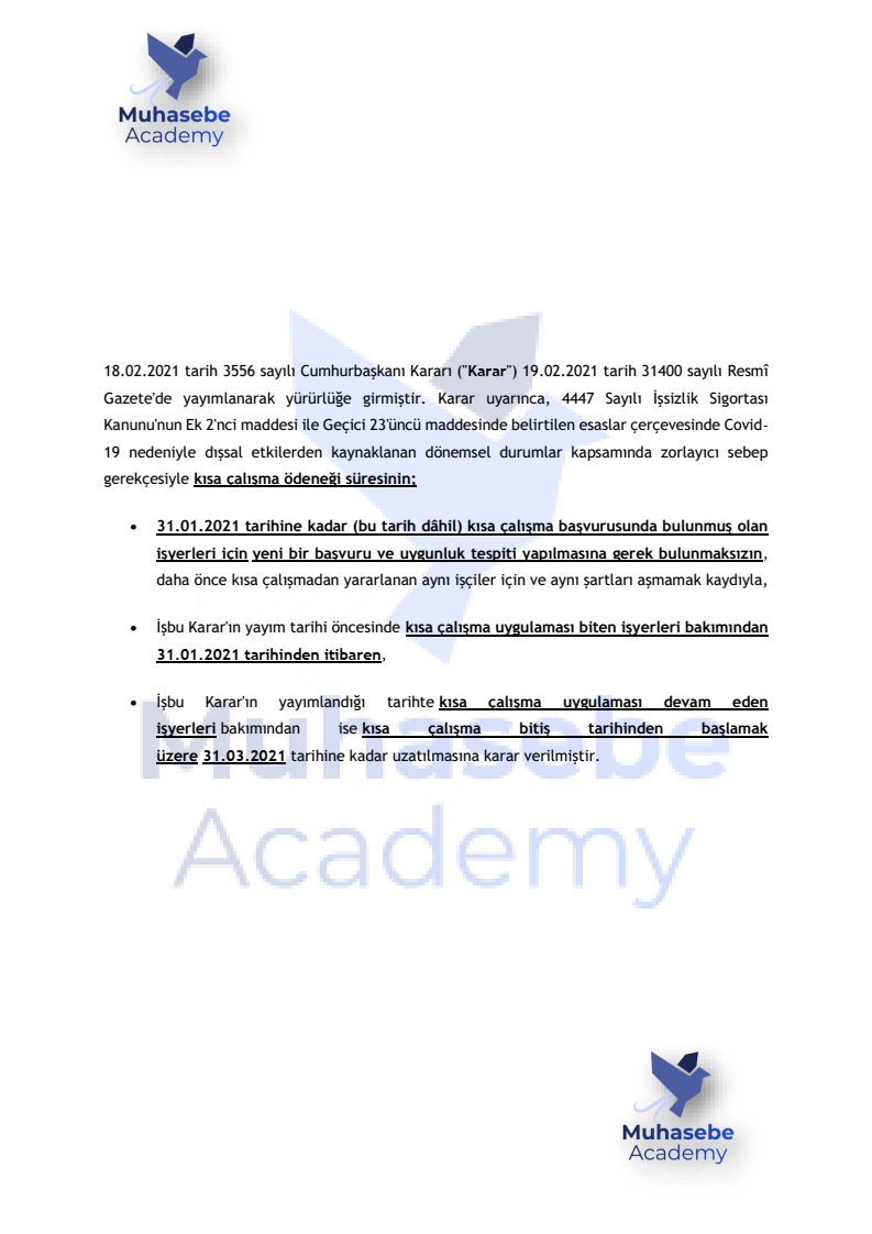 KISA ÇALIŞMA ÖDENEĞİNİN SÜRESİ UZATILDI!