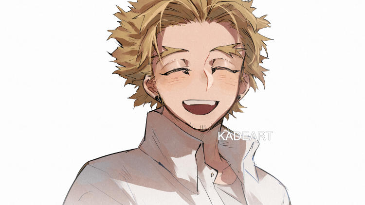 hawks (boku no hero academia) 1boy male focus shirt blonde hair closed eyes solo white shirt  illustration images