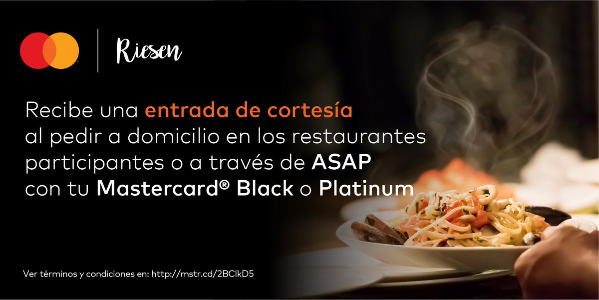 Compartir la magia de los sabores en tu propia mesa es esencial.
Haz tu pedido a domicilio en ASAP o directo en los restaurantes participantes con tu Mastercard Black y Platinum. Juntos, empecemos algo que no tiene precio.