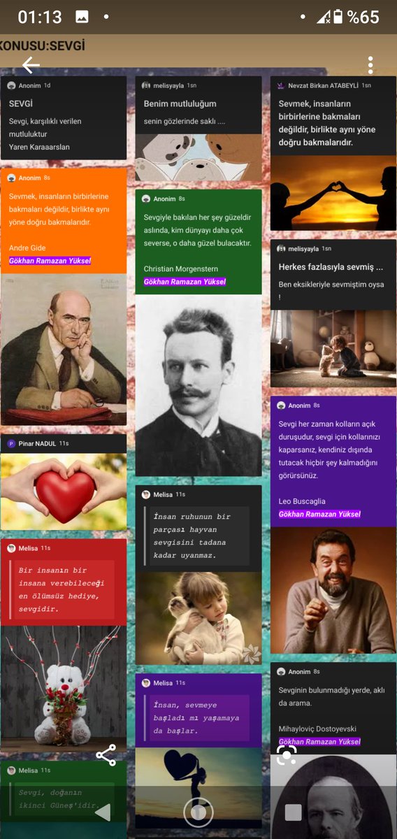 7.sinif öğrencilerimiz, dönemin ilk padletini "sevgi" konusuyla ilgili paylaştıkları ozdeyislerle renklendirdiler.<a href="/cigdemmolla/">Dr. Çiğdem Mollaibrahimoğlu</a> <a href="/DogaOkullari/">Doğa Koleji</a> <a href="/ereglidogakolej/">Kdz.Ereğli Doğa Koleji</a>