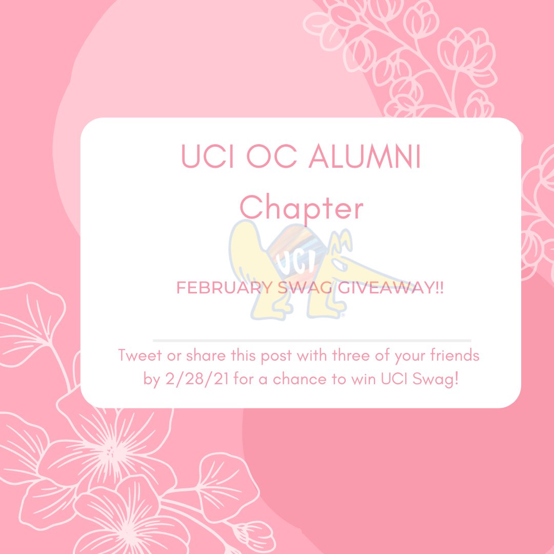 uciocalumni's tweet image. Tweet or share this post with three of your friends by 2/28/2021 for a chance to win some Anteater Swag!

Remember to 'Follow' our Twitter account to stay connected!
  
#UCI #UCIAlumni #UCIOCAlumni #Giveaway