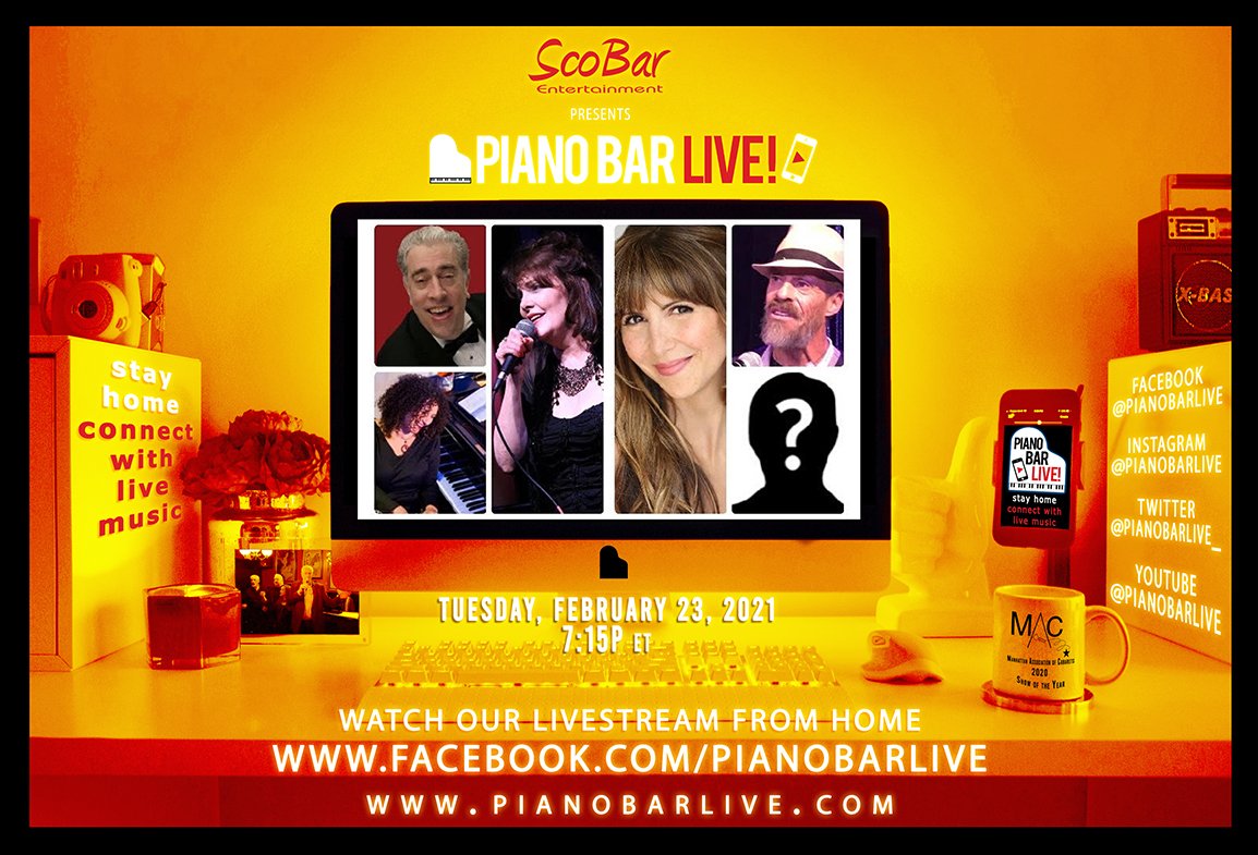 Tue, Feb 23 @ 7:15p ET host <a href="/ScottBarbarino/">ScottBarbarino</a> welcomes guests:  <a href="/TreeAngel/">Pamela Clay</a>, Trip Kennedy, Gina Milo and <a href="/TSongs/">Tracy Stark</a> + Mystery Guests &amp; MORE! facebook.com/PianoBarLive