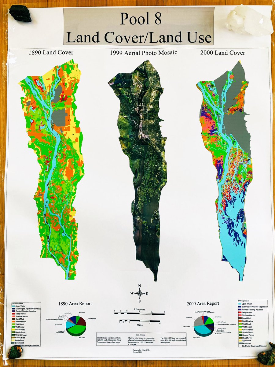 MrWolksClass's tweet image. Obviously, no satellites but this is pretty common. When I worked as an intern for the #USGS, I was tasked [2003] with creating a map for scientists illustrating the change in #Pool8 of the #MississippiRiver. I referenced data from 1890 reports to those from 2000. My 1st draft👇