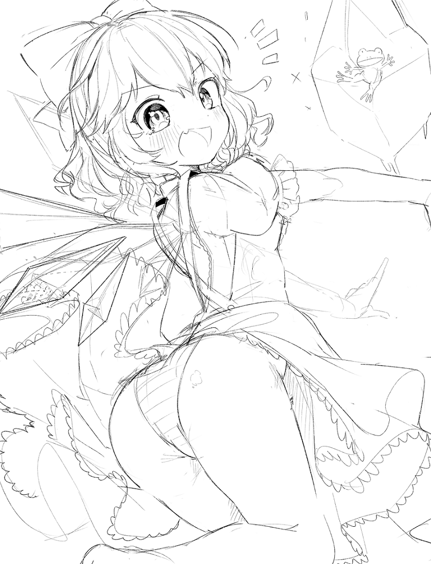 ドヤ顔してくるけどスカートの後ろパンツに挟み込んじゃってるチルノが描きたくなった絵です(???) 
