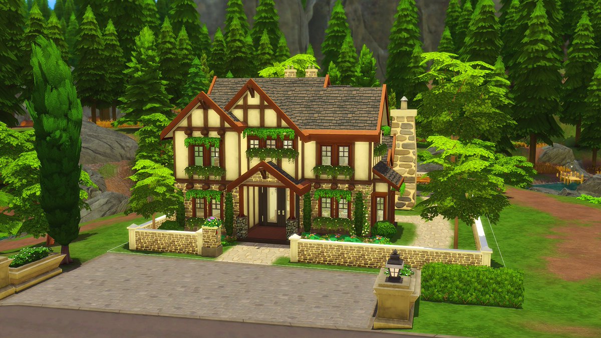 PlumeGames's tweet photo. Today's #shellsunday is a 3 BR Tudor home in Glimmerbrook courtesy of a Random Build Generator. One of the requirements was a 🌱conservatory.🌱 It comes furnished AND empty on the Gallery (ID: PlumeBuilds) or #plumesims #plumebuilds #showusyourbuilds #TheSims4 https://t.co/NsZUBO1sIy