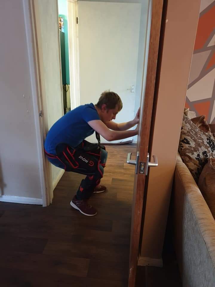 MikeysWar's tweet photo. Mikey is working hard during lockdown with his physiotherapy. Trying not to lose all he has worked so hard at achieving. He has been given the opportunity to try out the GMOVE-SUIT at home for a few weeks and he really is putting his all into it. @PhysioFunction @winbackmedical https://t.co/As3Mjn851C