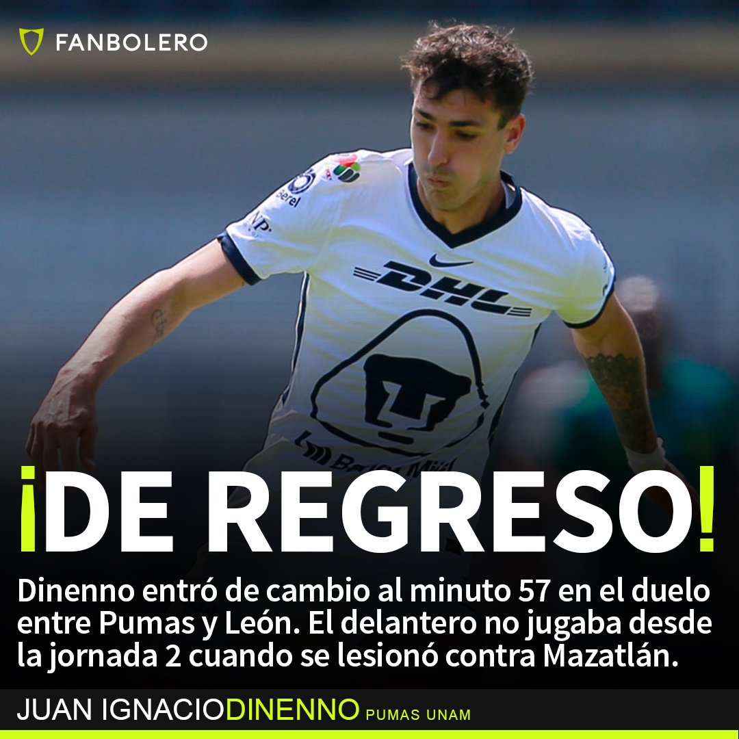 ¡BUENAS NOTICIAS EN CU!
A pesar de la derrota contra León, Dinenno está de vuelta con Pumas y necesitan de su olfato goleador, ¡los universitarios no han anotado en seis de siete partidos del torneo! 🤯🐆🥅🚫
#Dinenno #Pumas #LigaMX #Guard1anes2021 #Goles https://t.co/JlPDyrxGmG