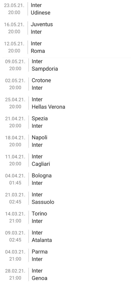 paling engga 11x Menang & ga kalah disisa 15 Giornata, Inter bisa juara dgn catatan semua pemain fit & konsisten.
4 Match ini berpotensi Inter kalah atau Seri (Atalanta, Napoli, Roma, Juve).
musim ini dipertemuan pertama.
vs Atalanta (D)
vs Napoli (W)
vs Roma (D)
vs Juve (W) https://t.co/8cxltPmT5Y