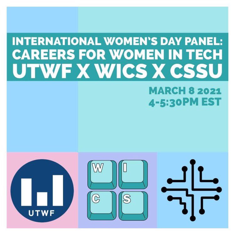 wics_uoft's tweet photo. Join us in the celebration of International Women's Day! Students will be able to gain invaluable insight regarding careers in technology and finance from women in the industry, including representatives from Google, Firmex, and ScaleUP Ventures.

Sign up: https://t.co/Ntl09TiCHR https://t.co/8bMQhCvvDe