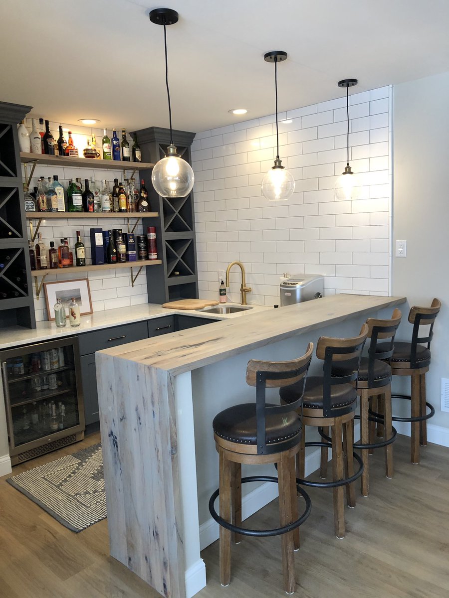 GORGEOUS before and after just completed by Eli Mateas and his awesome cousin, Conny Neubert! #homeremodel #customcabinets #flooring #tilework #bar #customcounters #beforeandafters