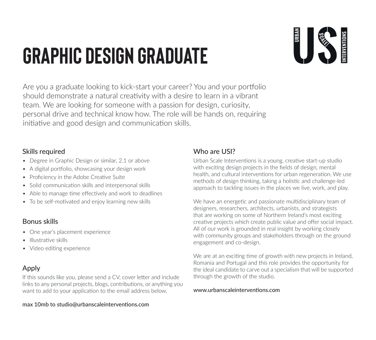 UrbanScaleInt's tweet photo. Are you a graduate looking to kick-start your career? We're looking for a Graphic Designer to join our growing team! 

You and your portfolio should demonstrate a natural creativity with a desire to learn in a vibrant team!

Check it out here ⬇️
https://t.co/MhhI4ATPzf https://t.co/7yUU4zQYo3
