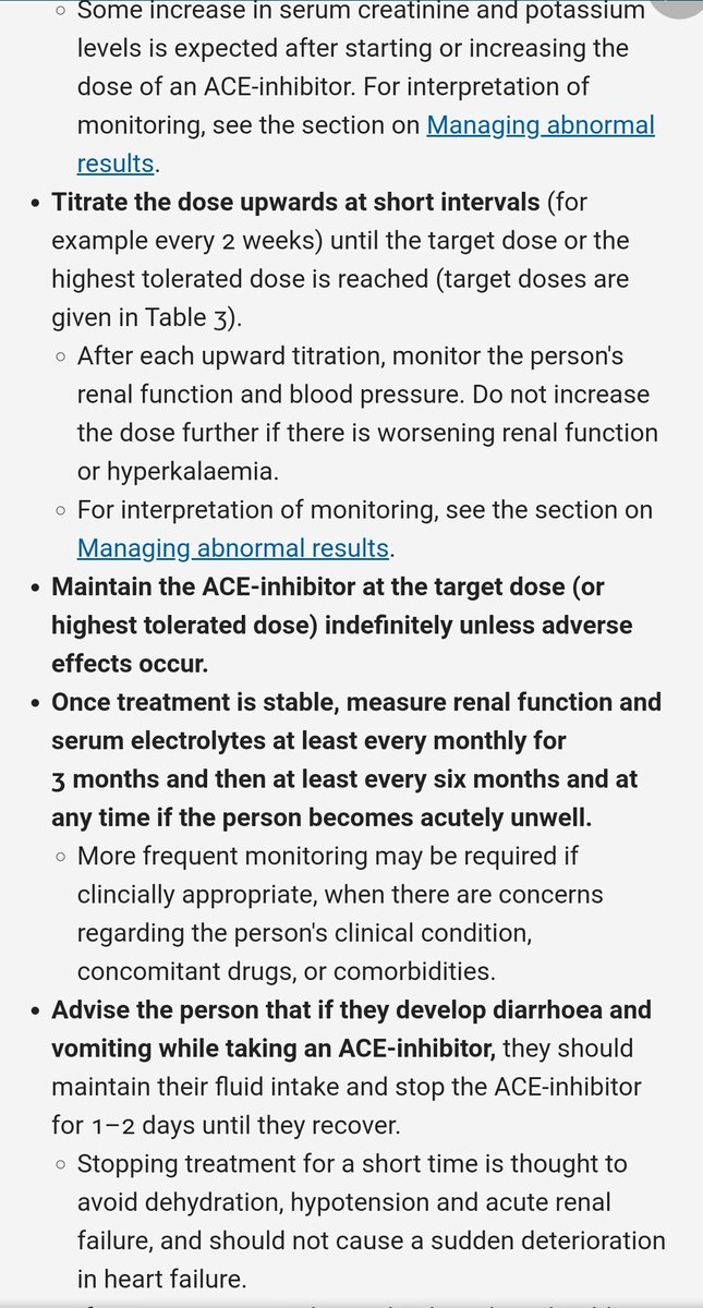 MedicAnother's tweet photo. https://t.co/wcOZ7autGu
#pharmacology 
#AceInhibitors 
Monitoring UEs -every 2 weeks every 3 months -then at least every 6 months and if person acutely unwell
Titrate up does every 2 weels
CI - avoid in pregnancy especially 2/3 trimester
Lithium toxicity; levodopa inc hypotension https://t.co/lIQtFmY6IB
