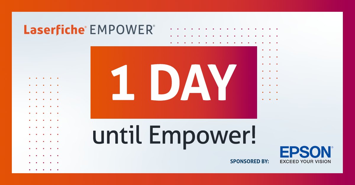 laserfiche's tweet photo. #LFEmpower 2021 starts tomorrow! You still have time to register to join us for five days of thought leadership about #digitaltransformation, inspiring keynote speeches and Laserfiche product announcements! https://t.co/zmQ8NeZuzT https://t.co/zmtquW42Mu