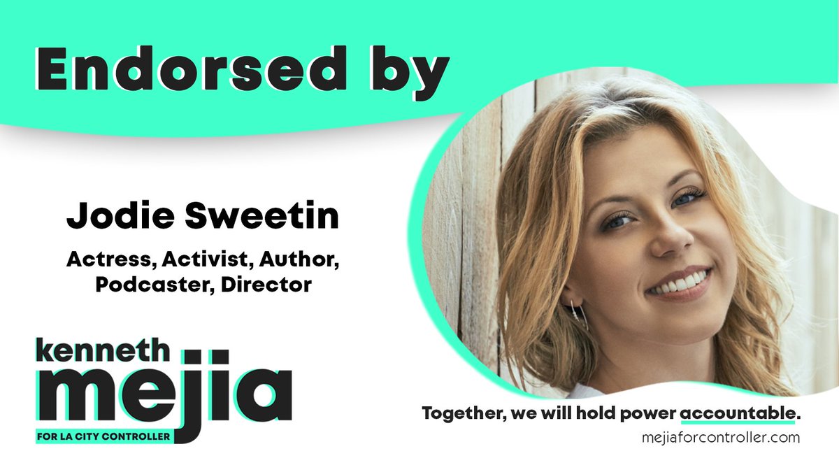THANK YOU to fellow Angeleno, actress, activist, author, & director, @JodieSweetin, for the endorsement! Jodie's for transparency especially in regards to the city's spending on housing & policing! Check out our endorsements page - it's a FULL HOUSE! 😉🏠 mejiaforcontroller.com/endorse-kennet…