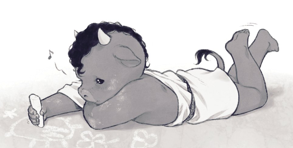 theslowesthnery's tweet image. the wretched abomination known as the minotaur has discovered some chalk

(sorry i can&apos;t stop thinking about little baby asterius)