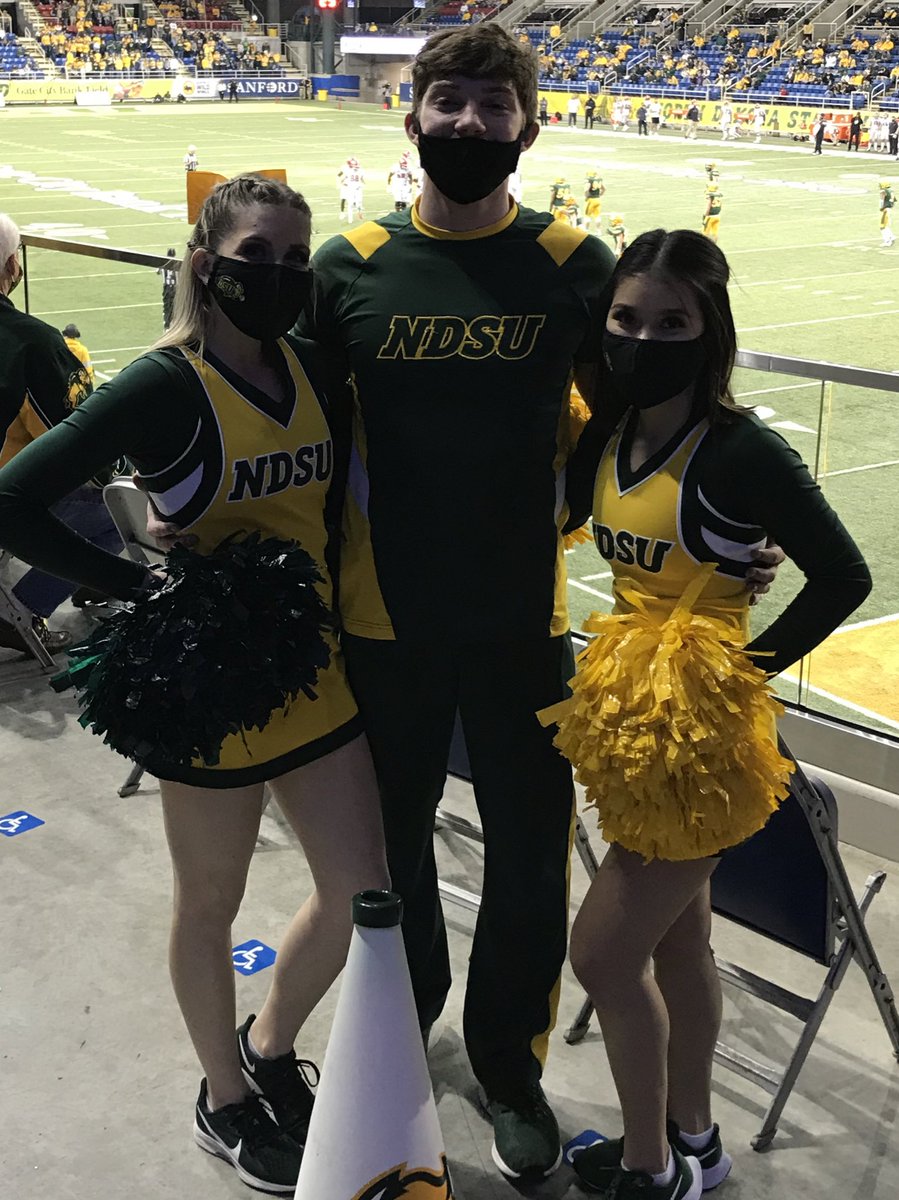 NDSUcheer's tweet photo. Verdict is in...we wish we were on the field, but thankful we are cheering for the Bison! #februaryfootball #bisoncheerteam #ndsubisonfootball #scheelsgameday https://t.co/FILeVdo99D